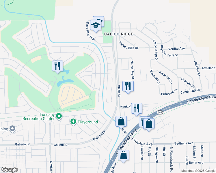 map of restaurants, bars, coffee shops, grocery stores, and more near 968 Via Gandalfi in Henderson