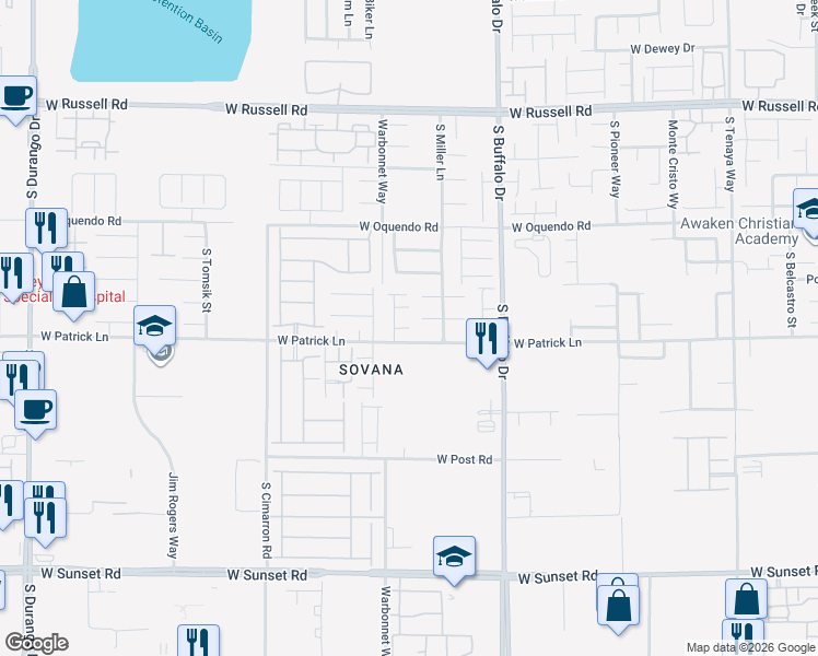 map of restaurants, bars, coffee shops, grocery stores, and more near Zuma Beach Court in Las Vegas