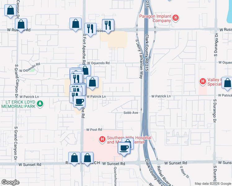 map of restaurants, bars, coffee shops, grocery stores, and more near 9207 Las Haciendas Road in Las Vegas