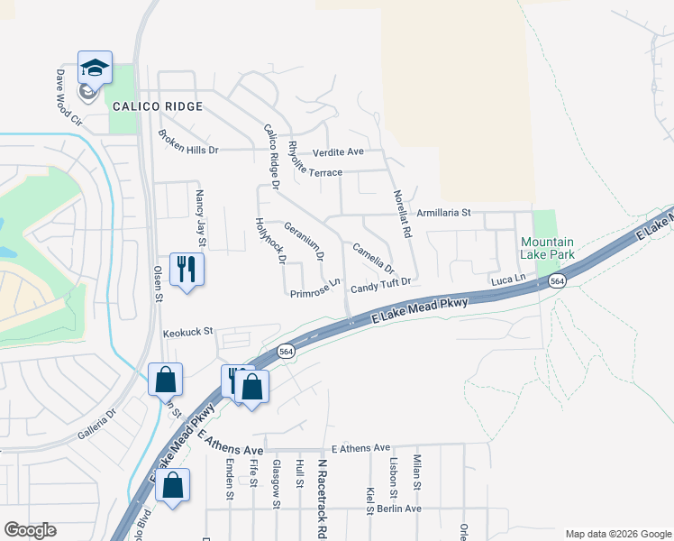 map of restaurants, bars, coffee shops, grocery stores, and more near 1016 Calico Ridge Drive in Henderson