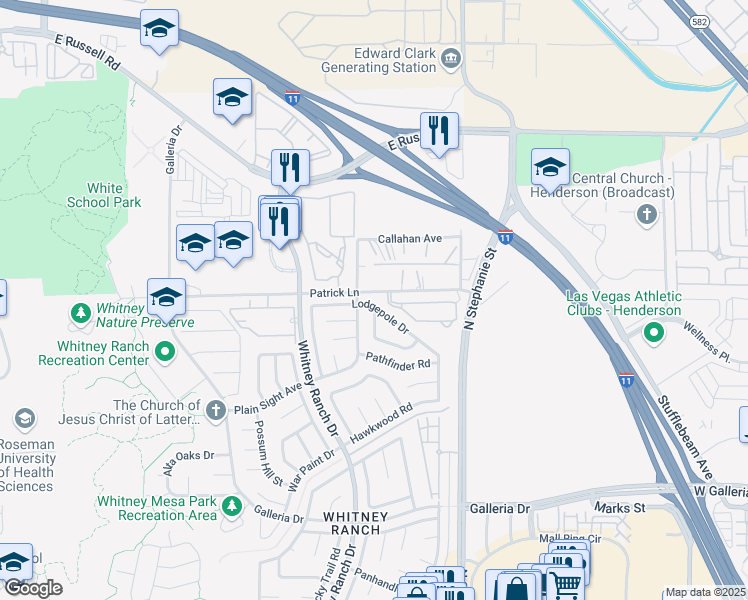 map of restaurants, bars, coffee shops, grocery stores, and more near 1442 Lodgepole Drive in Henderson