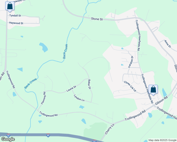 map of restaurants, bars, coffee shops, grocery stores, and more near 760 Baker Drive in Haw River