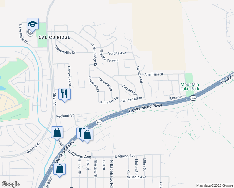 map of restaurants, bars, coffee shops, grocery stores, and more near 1005 Geranium Drive in Henderson