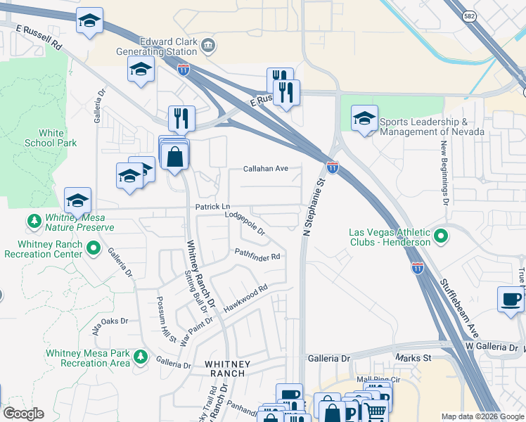 map of restaurants, bars, coffee shops, grocery stores, and more near 1494 Orange Jubilee Road in Henderson