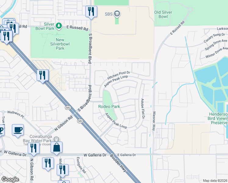 map of restaurants, bars, coffee shops, grocery stores, and more near 1017 Cedar Pines Street in Henderson