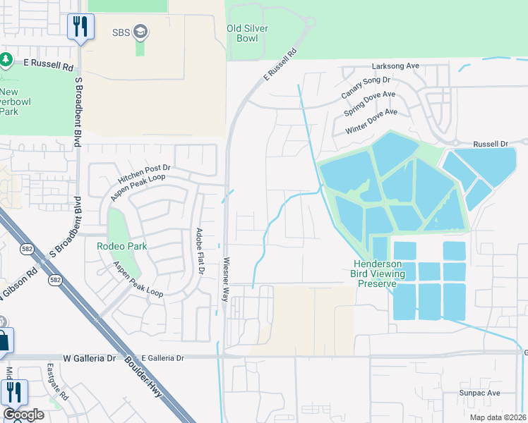 map of restaurants, bars, coffee shops, grocery stores, and more near 1021 Gentle Swan in Henderson