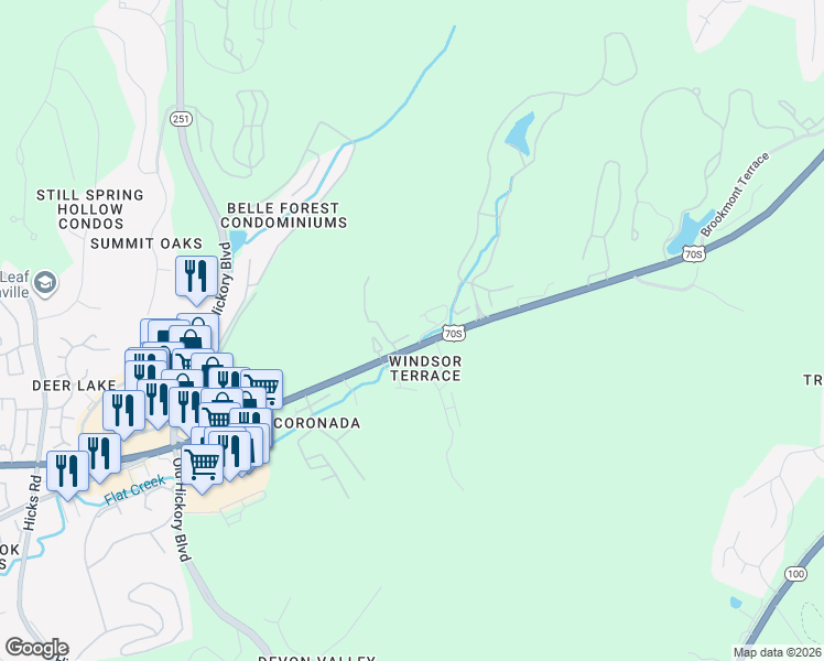 map of restaurants, bars, coffee shops, grocery stores, and more near 6932 Highway 70 South in Nashville