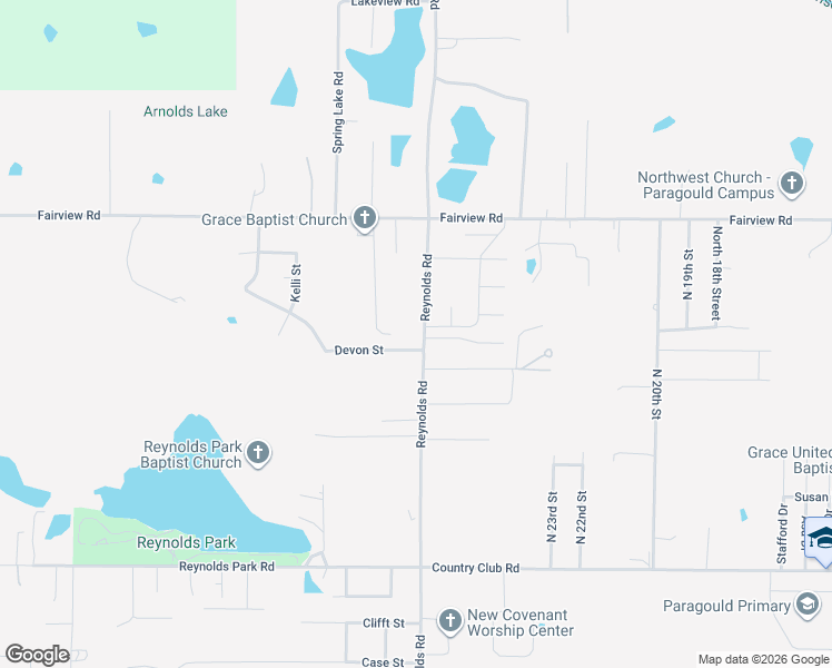 map of restaurants, bars, coffee shops, grocery stores, and more near 1708 Reynolds Road in Paragould