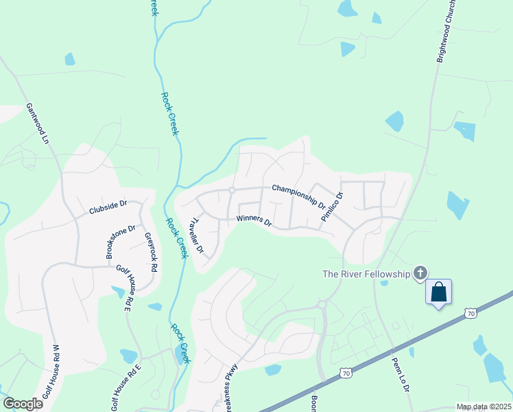 map of restaurants, bars, coffee shops, grocery stores, and more near 671 Winners Circle in Whitsett
