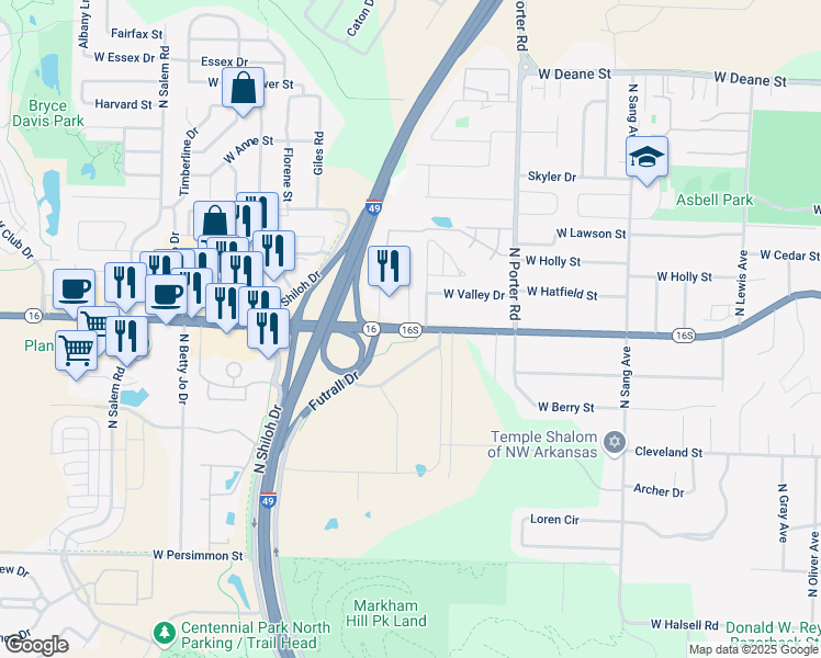 map of restaurants, bars, coffee shops, grocery stores, and more near 2723 West Wedington Drive in Fayetteville