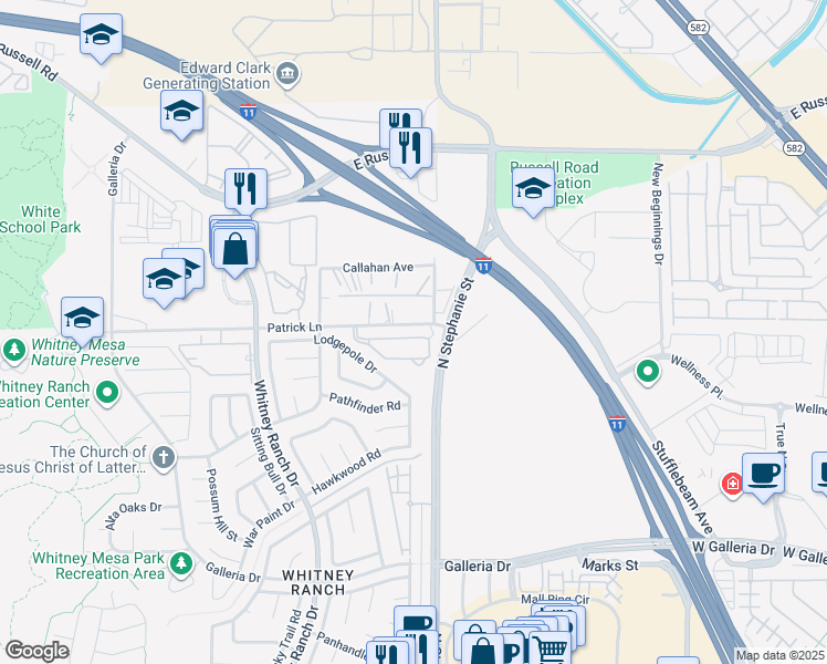 map of restaurants, bars, coffee shops, grocery stores, and more near 1430 Orange Jubilee Road in Henderson
