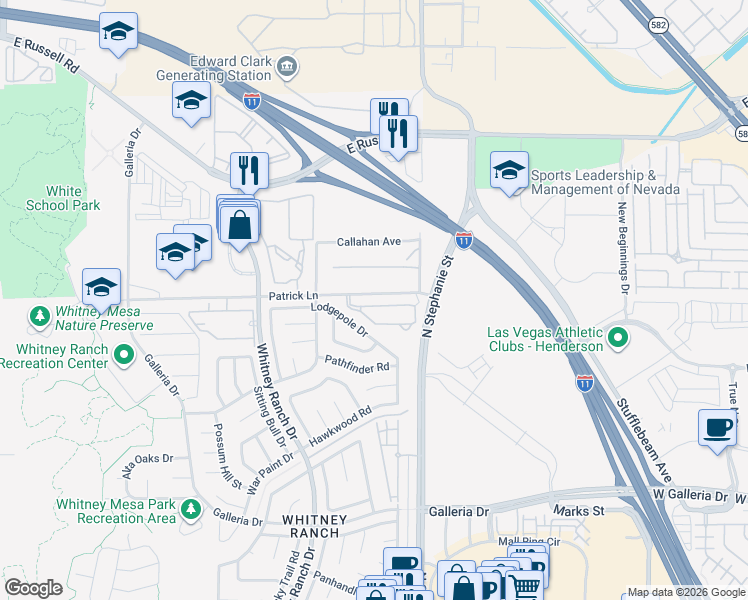 map of restaurants, bars, coffee shops, grocery stores, and more near 1494 Orange Jubilee Road in Henderson