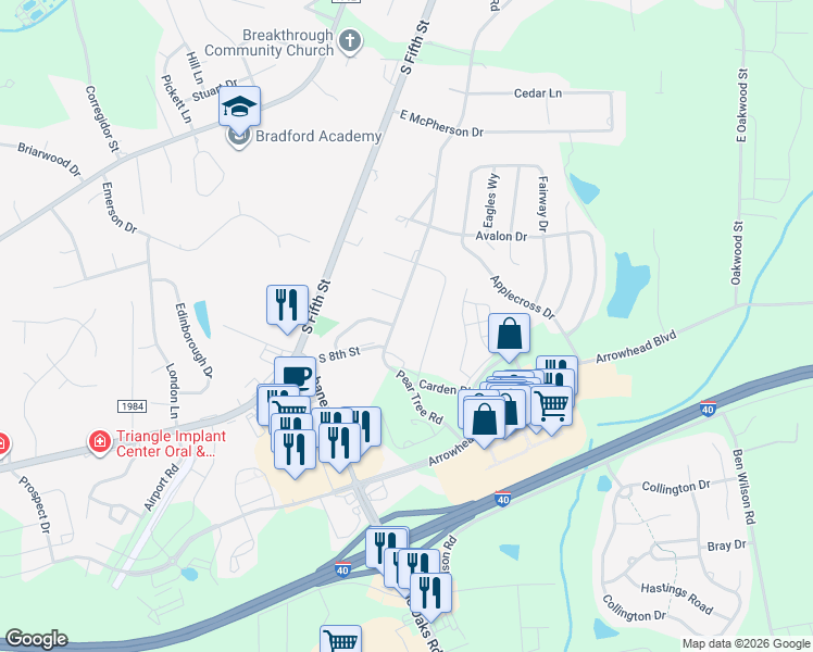 map of restaurants, bars, coffee shops, grocery stores, and more near 827 South 8th Street in Mebane