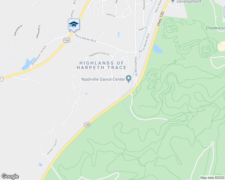 map of restaurants, bars, coffee shops, grocery stores, and more near 6951 Highland Park Drive in Nashville