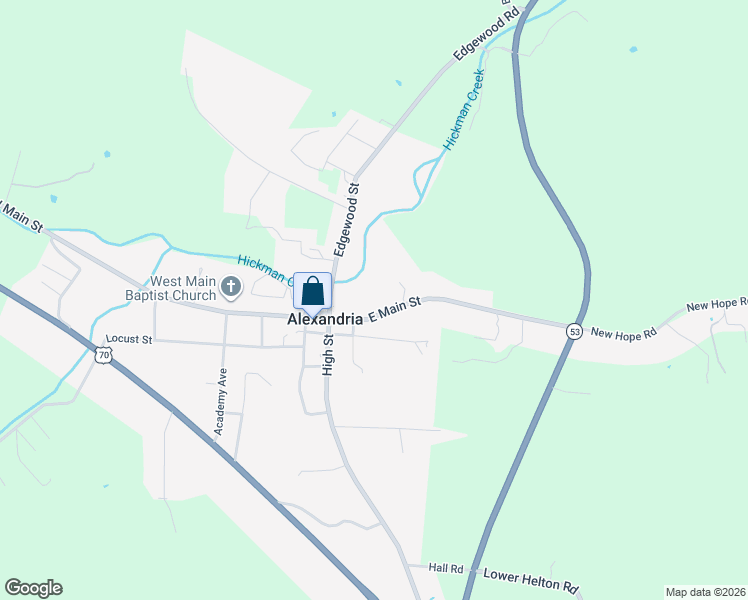 map of restaurants, bars, coffee shops, grocery stores, and more near 113 East Main Street in Alexandria