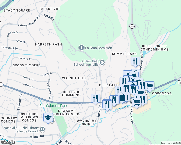 map of restaurants, bars, coffee shops, grocery stores, and more near 1 Club Parkway in Nashville