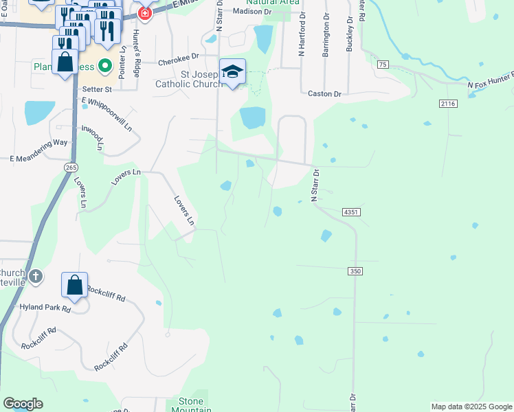 map of restaurants, bars, coffee shops, grocery stores, and more near 1501 North Starr Drive in Fayetteville