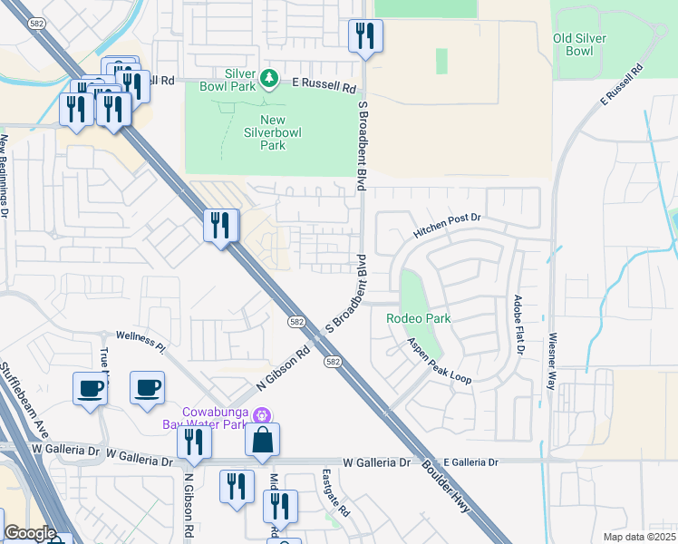 map of restaurants, bars, coffee shops, grocery stores, and more near 6957 Graceful Cloud Avenue in Henderson