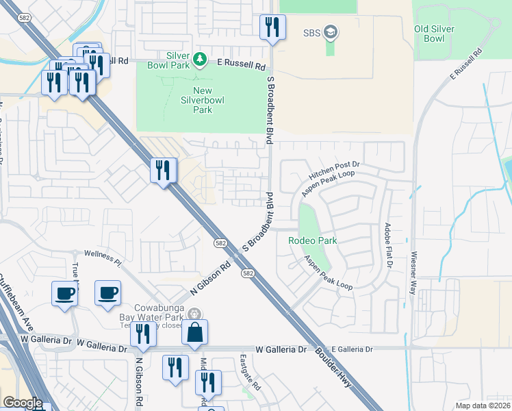 map of restaurants, bars, coffee shops, grocery stores, and more near 6957 Graceful Cloud Avenue in Henderson