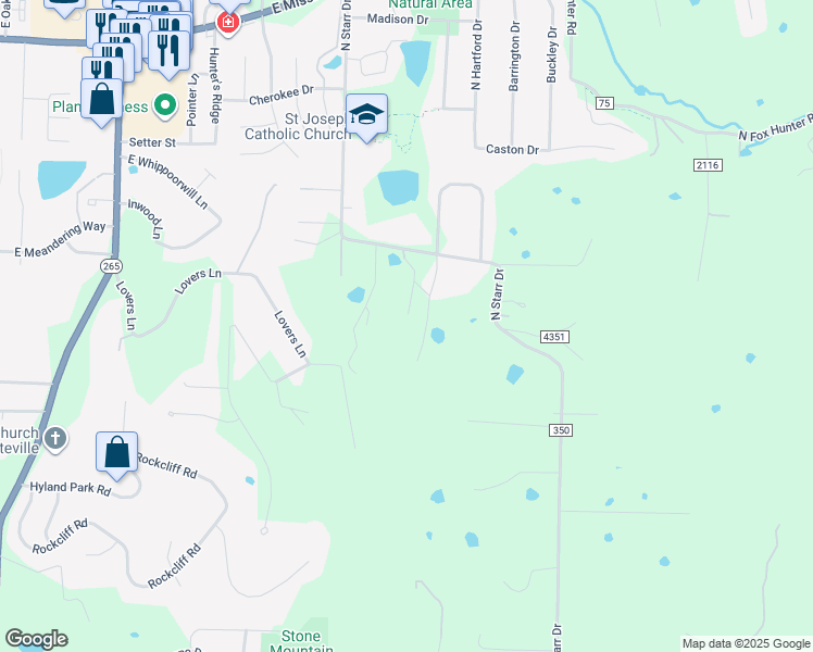 map of restaurants, bars, coffee shops, grocery stores, and more near 1501 North Starr Drive in Fayetteville