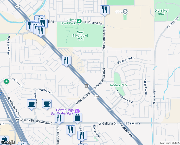map of restaurants, bars, coffee shops, grocery stores, and more near 6881 Graceful Cloud Avenue in Henderson