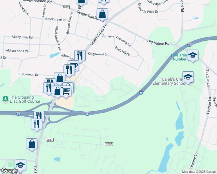 map of restaurants, bars, coffee shops, grocery stores, and more near 1156 Kenosha Drive in Kernersville