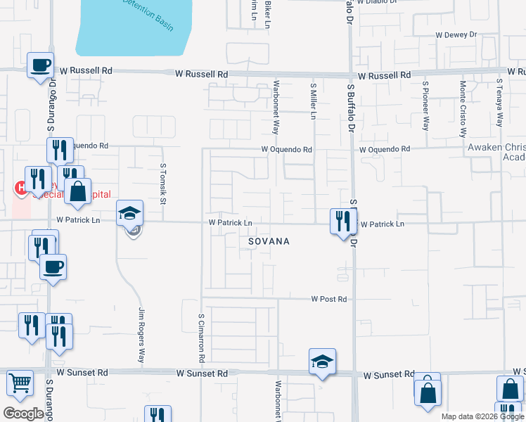 map of restaurants, bars, coffee shops, grocery stores, and more near 6086 Villa Sovana Court in Las Vegas