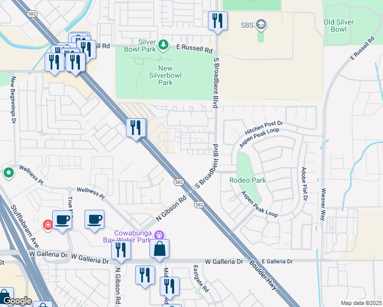 map of restaurants, bars, coffee shops, grocery stores, and more near 6909 Graceful Cloud Avenue in Henderson