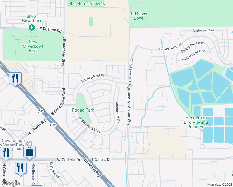 map of restaurants, bars, coffee shops, grocery stores, and more near 1013 Adobe Flat Drive in Henderson