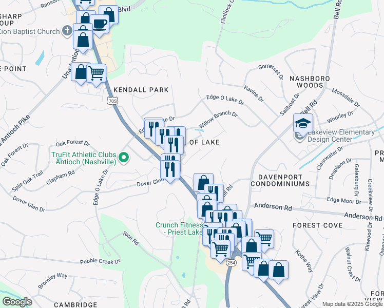 map of restaurants, bars, coffee shops, grocery stores, and more near 2540 Murfreesboro Pike in Nashville