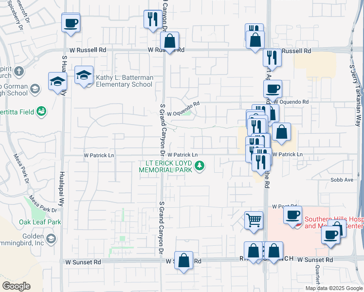 map of restaurants, bars, coffee shops, grocery stores, and more near 6067 South Doroca Street in Las Vegas
