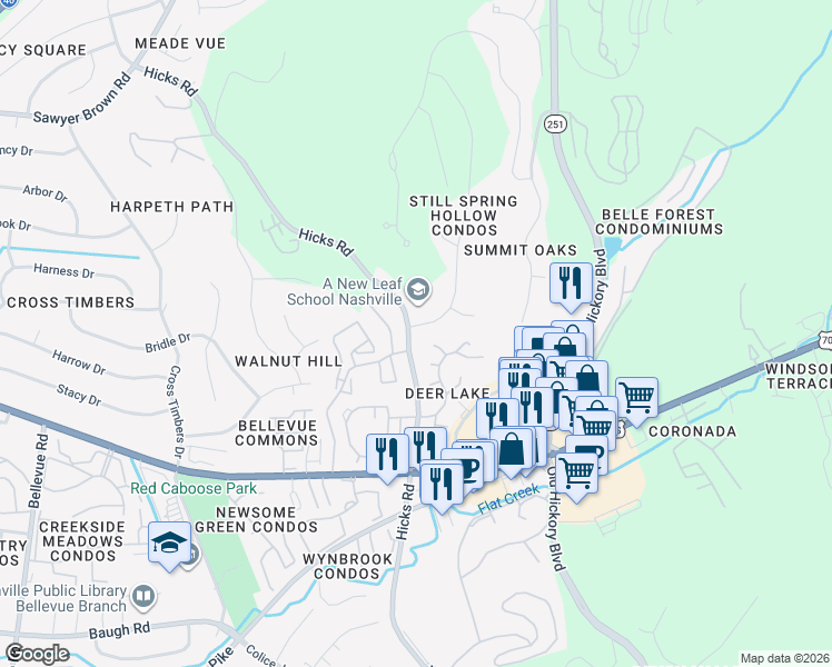 map of restaurants, bars, coffee shops, grocery stores, and more near 1925 Club Parkway in Nashville