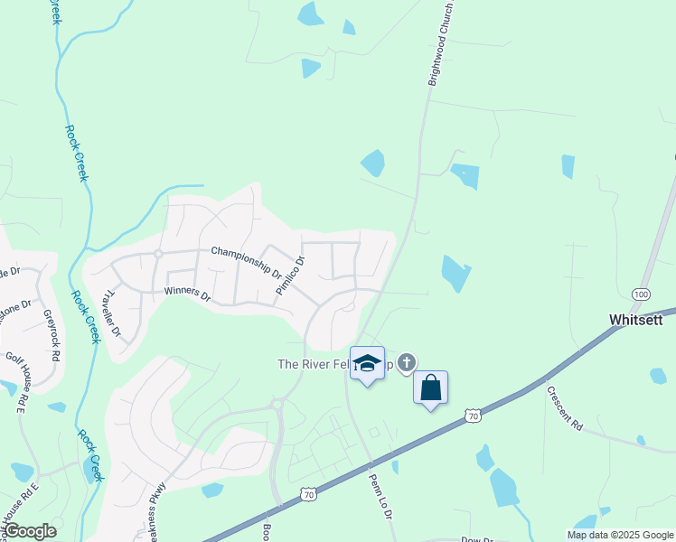 map of restaurants, bars, coffee shops, grocery stores, and more near 599 Jockey Place in Whitsett