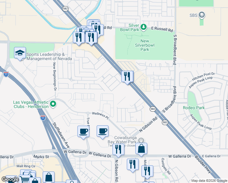 map of restaurants, bars, coffee shops, grocery stores, and more near 6559 Tumbleweed Ridge Lane in Henderson