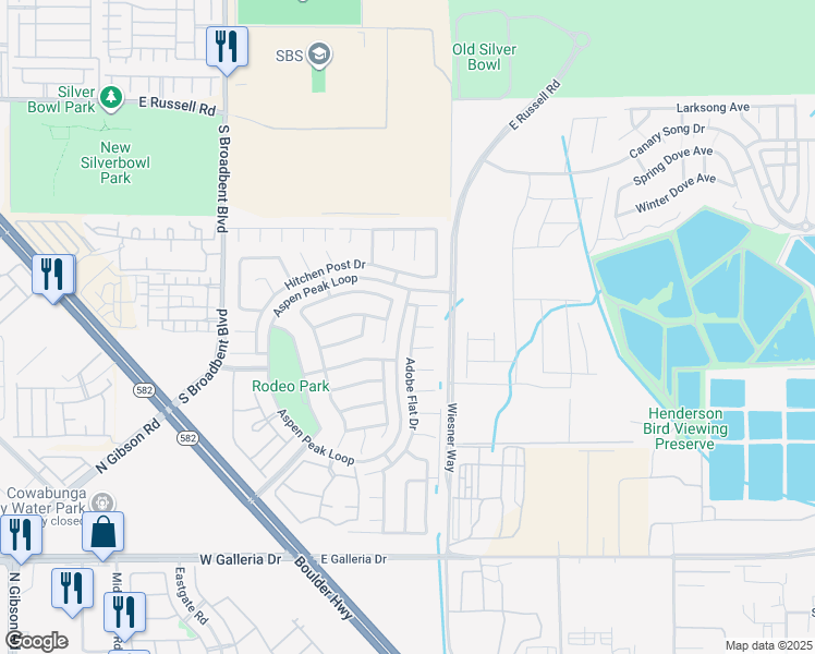 map of restaurants, bars, coffee shops, grocery stores, and more near 613 High Grass Court in Henderson