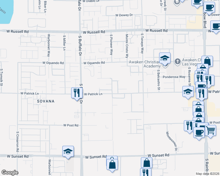 map of restaurants, bars, coffee shops, grocery stores, and more near 7611 Avila Beach Avenue in Las Vegas