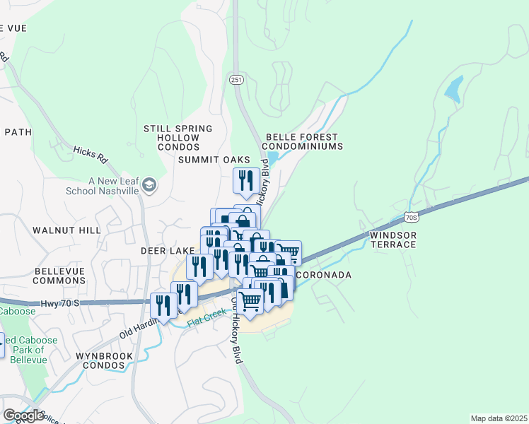 map of restaurants, bars, coffee shops, grocery stores, and more near 210 Old Hickory Boulevard in Nashville
