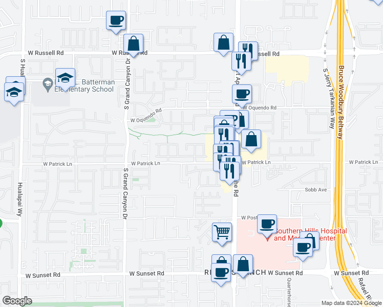 map of restaurants, bars, coffee shops, grocery stores, and more near 9558 Delivery Avenue in Las Vegas