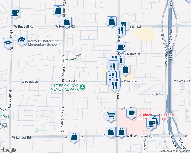 map of restaurants, bars, coffee shops, grocery stores, and more near 9558 Delivery Avenue in Las Vegas