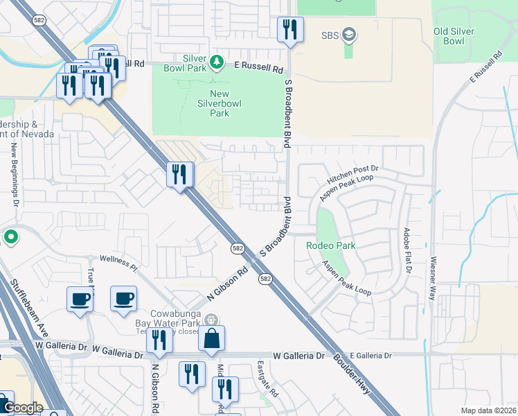 map of restaurants, bars, coffee shops, grocery stores, and more near 6881 Graceful Cloud Avenue in Henderson