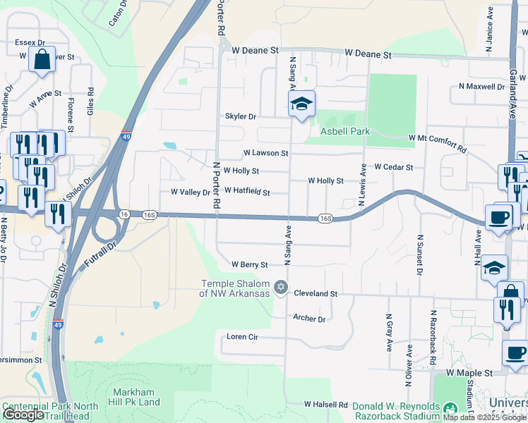 map of restaurants, bars, coffee shops, grocery stores, and more near 2214 West Wedington Drive in Fayetteville