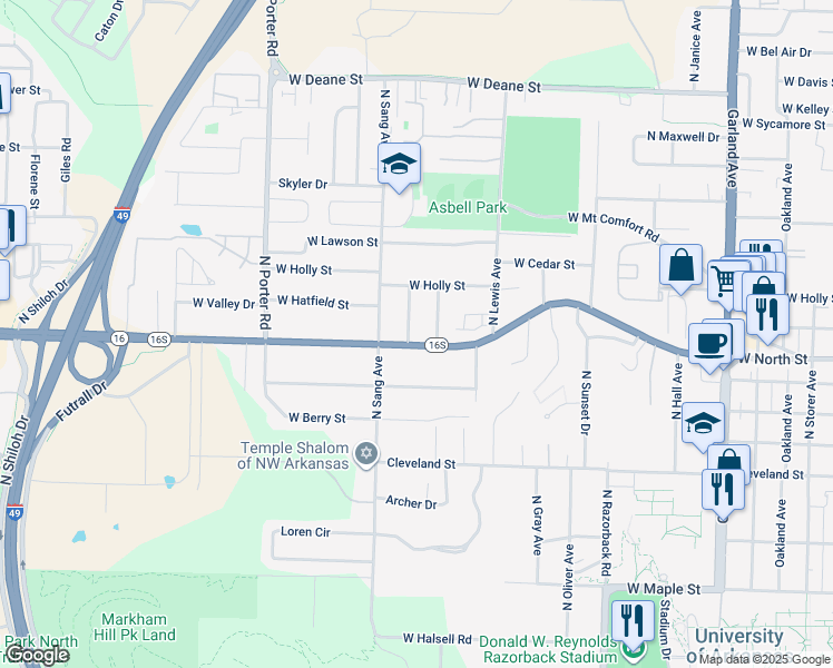 map of restaurants, bars, coffee shops, grocery stores, and more near 2000 West Wedington Drive in Fayetteville