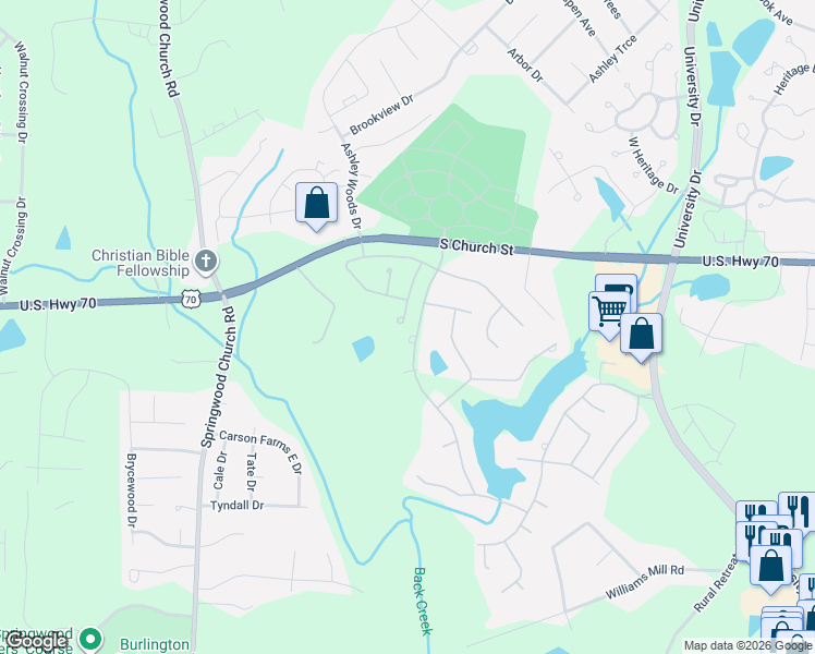 map of restaurants, bars, coffee shops, grocery stores, and more near 1340 Cappoquin Way in Burlington