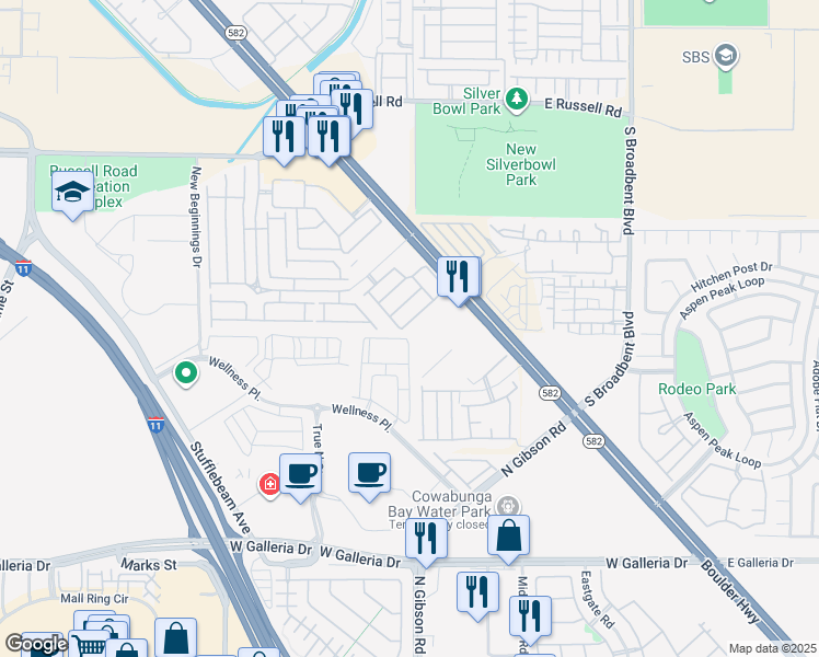 map of restaurants, bars, coffee shops, grocery stores, and more near 6559 Tumbleweed Ridge Lane in Henderson