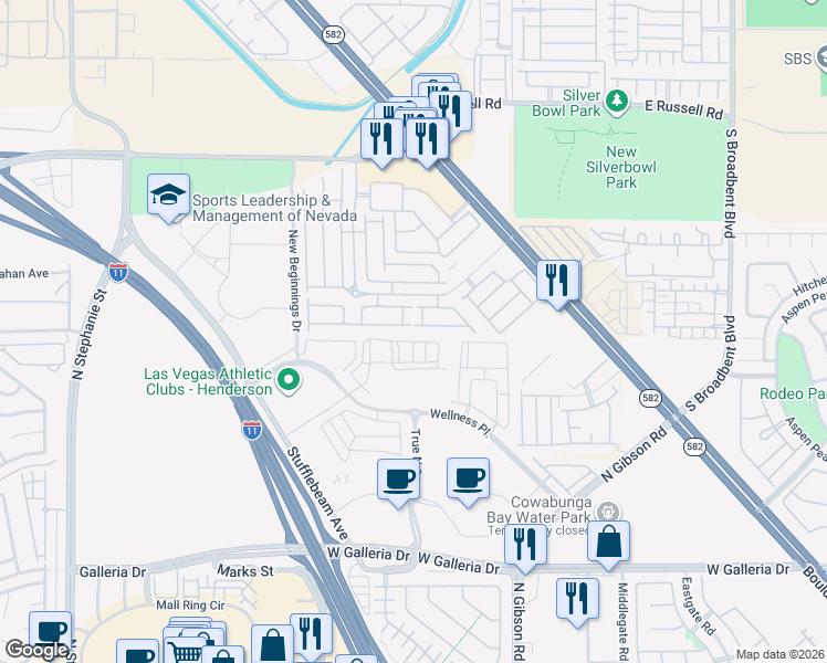 map of restaurants, bars, coffee shops, grocery stores, and more near 6365 Dan Blocker Avenue in Henderson