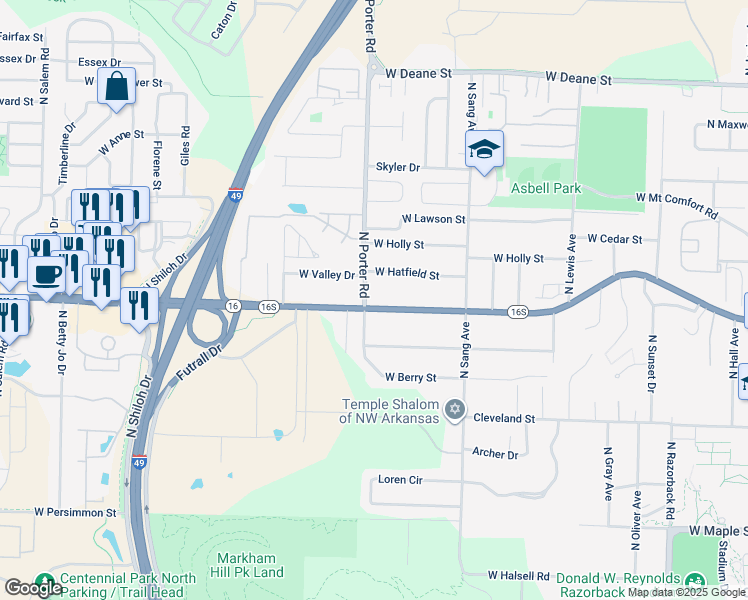 map of restaurants, bars, coffee shops, grocery stores, and more near 2360 West Wedington Drive in Fayetteville