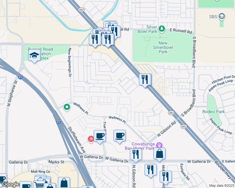 map of restaurants, bars, coffee shops, grocery stores, and more near 6489 Stone Dry Avenue in Henderson