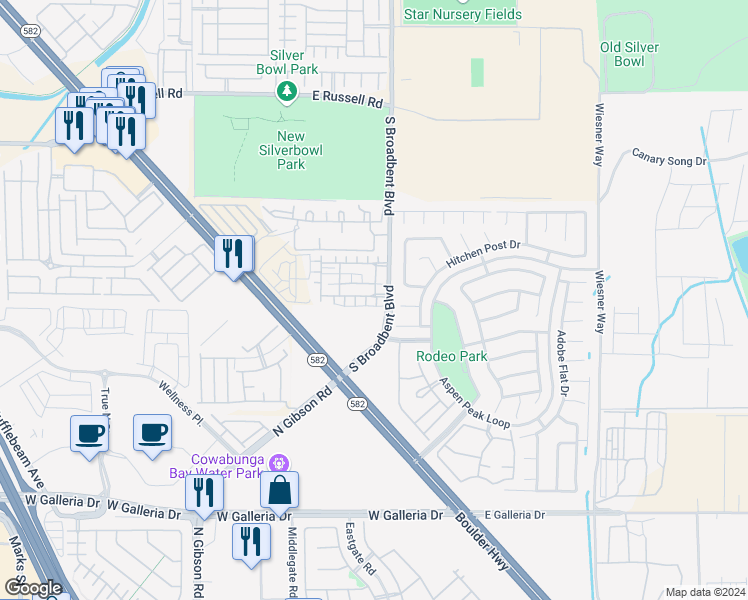 map of restaurants, bars, coffee shops, grocery stores, and more near 6973 Graceful Cloud Avenue in Henderson