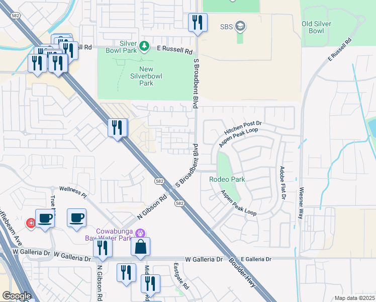 map of restaurants, bars, coffee shops, grocery stores, and more near 6973 Graceful Cloud Avenue in Henderson