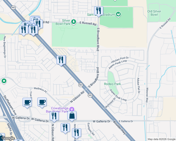 map of restaurants, bars, coffee shops, grocery stores, and more near 6881 Graceful Cloud Avenue in Henderson